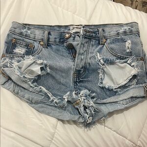 One Teaspoon Blue Distressed Jean Shorts